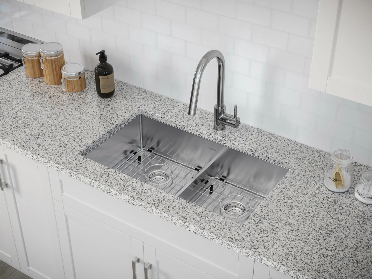 NewAge Products Shop Kitchen Sets 30.35 In. Undermount Double Bowl Stainless Steel Sink With Classic Pull Down Faucet 11 NewAge Products Shop Kitchen Sets 30.35 In. Undermount Double Bowl Stainless Steel Sink With Classic Pull Down Faucet