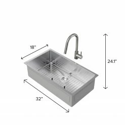 NewAge Products Shop Kitchen Sets 32 In. Undermount Single Bowl Stainless Steel Sink With Classic Pull Down Faucet