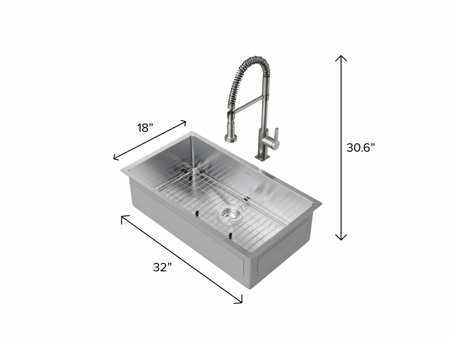 NewAge Products 32 In. Undermount Single Bowl Stainless Steel Sink With Coiled Pull Down Faucet 2 NewAge Products 32 In. Undermount Single Bowl Stainless Steel Sink With Coiled Pull Down Faucet