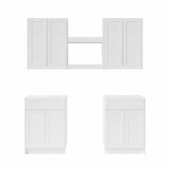 NewAge Products Home Bar 6 Piece Cabinet Set With Single Drawer Cabinets And Shelves - 24 Inch