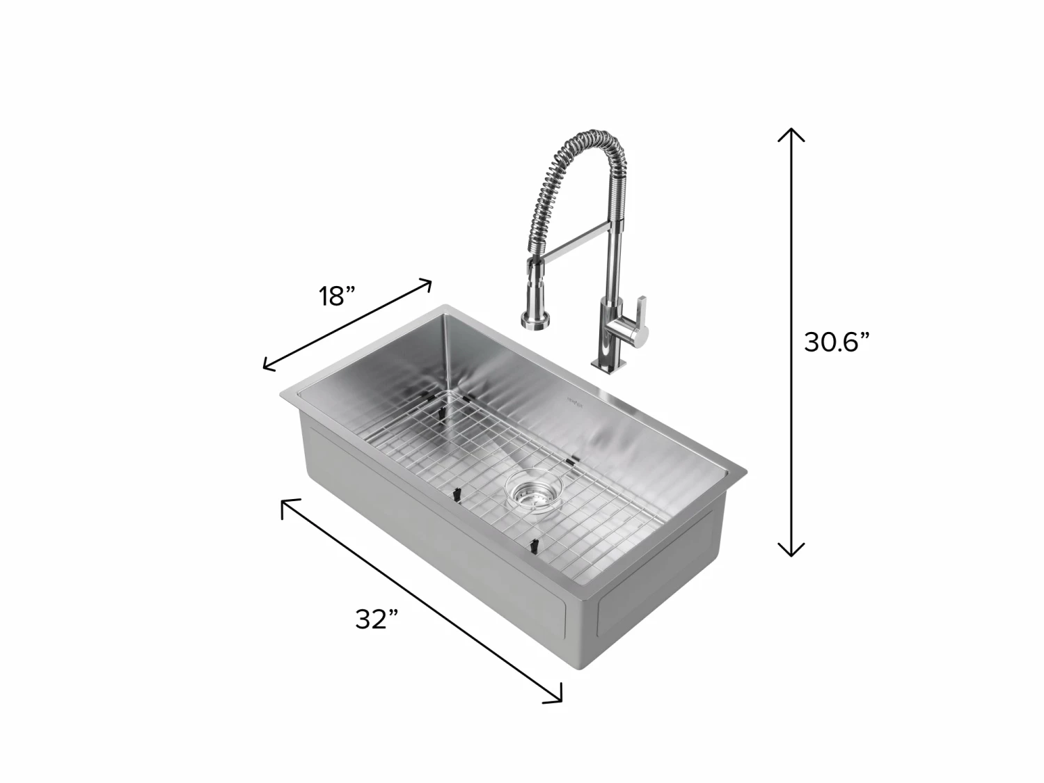 NewAge Products 32 In. Undermount Single Bowl Stainless Steel Sink With Coiled Pull Down Faucet 10 NewAge Products 32 In. Undermount Single Bowl Stainless Steel Sink With Coiled Pull Down Faucet