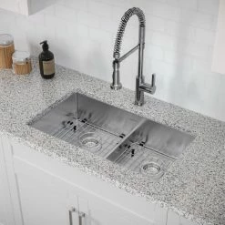 NewAge Products Shop Kitchen Sets 30.35 In. Undermount Double Bowl Stainless Steel Sink With Coiled Pull Down Faucet