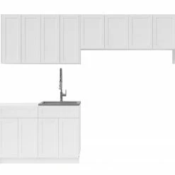 NewAge Products Laundry Room Cabinets Home Laundry Room 8 Piece Cabinet Set With Single Drawer Cabinet, Sink And Faucet