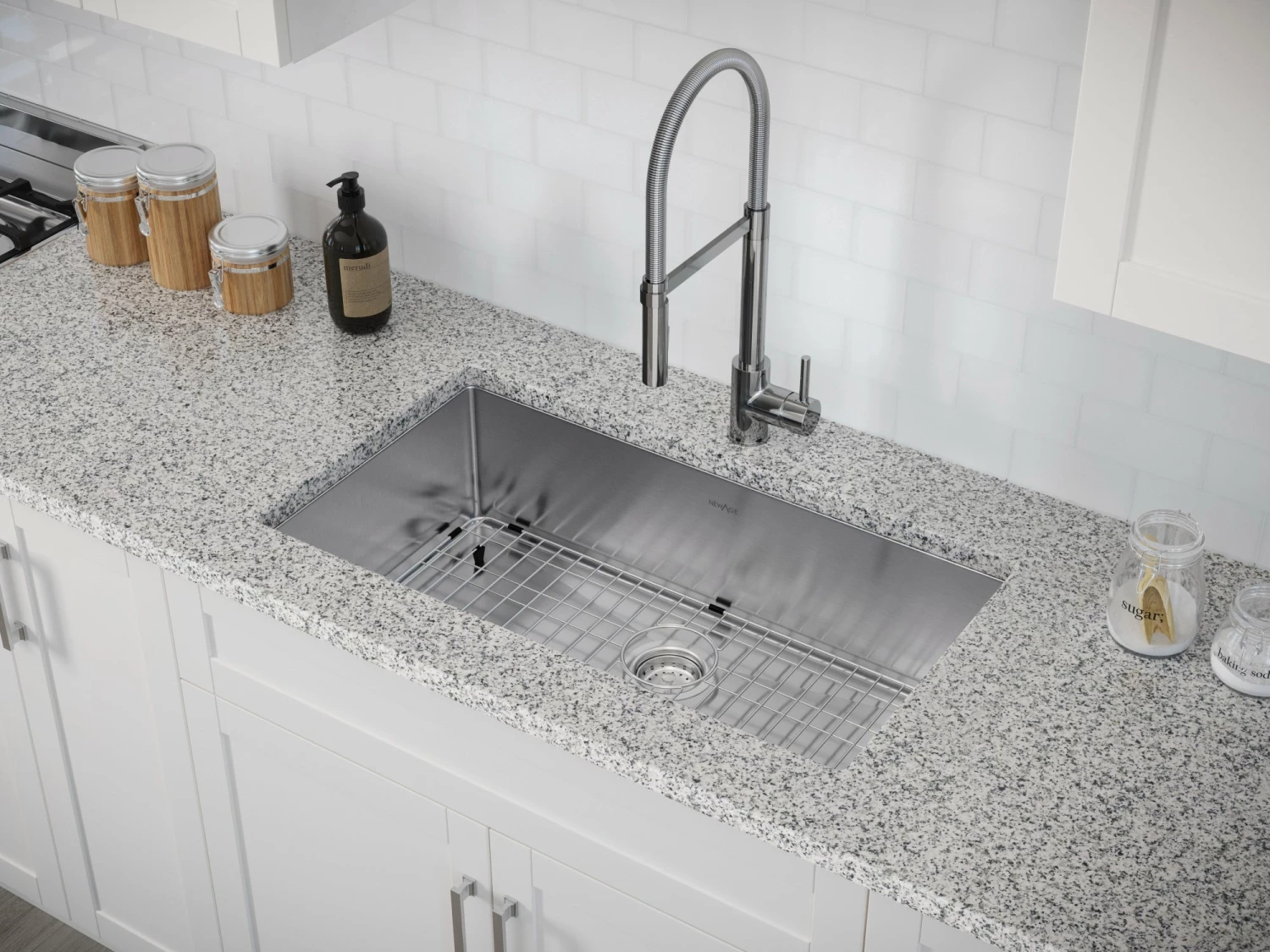 NewAge Products Shop Kitchen Sets 32 In. Undermount Single Bowl Stainless Steel Sink With Flex Pull Down Faucet 11 NewAge Products Shop Kitchen Sets 32 In. Undermount Single Bowl Stainless Steel Sink With Flex Pull Down Faucet