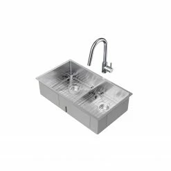 NewAge Products Shop Kitchen Sets 30.35 In. Undermount Double Bowl Stainless Steel Sink With Classic Pull Down Faucet 24 NewAge Products Shop Kitchen Sets 30.35 In. Undermount Double Bowl Stainless Steel Sink With Classic Pull Down Faucet