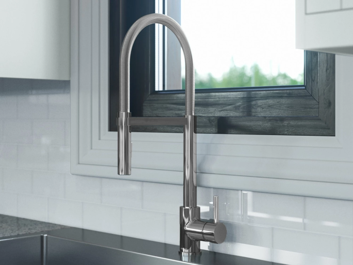 NewAge Products 30.35 In. Undermount Double Bowl Stainless Steel Sink With Flex Pull Down Faucet 4 NewAge Products 30.35 In. Undermount Double Bowl Stainless Steel Sink With Flex Pull Down Faucet