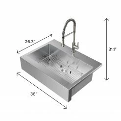 NewAge Products 36 In. Farmhouse Sink With Coiled Pull Down Faucet