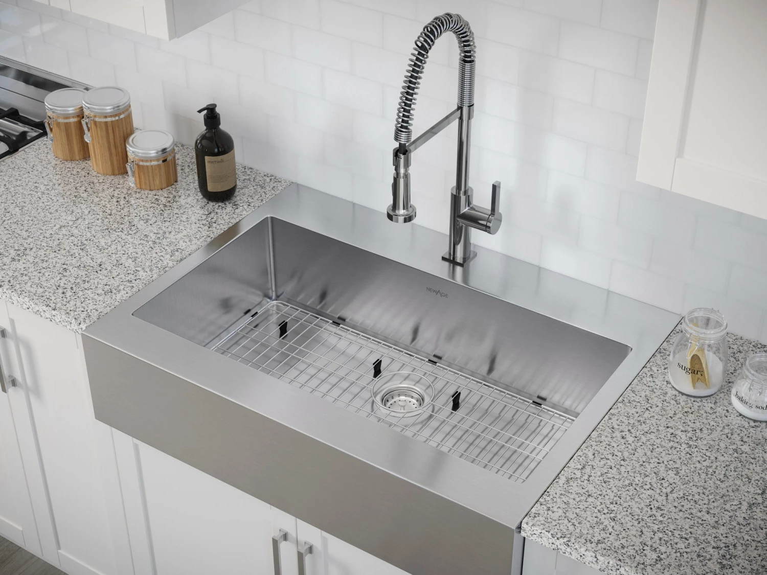 NewAge Products 36 In. Farmhouse Sink With Coiled Pull Down Faucet 11 NewAge Products 36 In. Farmhouse Sink With Coiled Pull Down Faucet