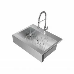 NewAge Products 36 In. Farmhouse Sink With Coiled Pull Down Faucet 24 NewAge Products 36 In. Farmhouse Sink With Coiled Pull Down Faucet