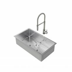 NewAge Products Shop Kitchen Sets 32 In. Undermount Single Bowl Stainless Steel Sink With Flex Pull Down Faucet