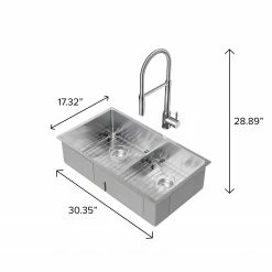 NewAge Products 30.35 In. Undermount Double Bowl Stainless Steel Sink With Flex Pull Down Faucet 25 NewAge Products 30.35 In. Undermount Double Bowl Stainless Steel Sink With Flex Pull Down Faucet