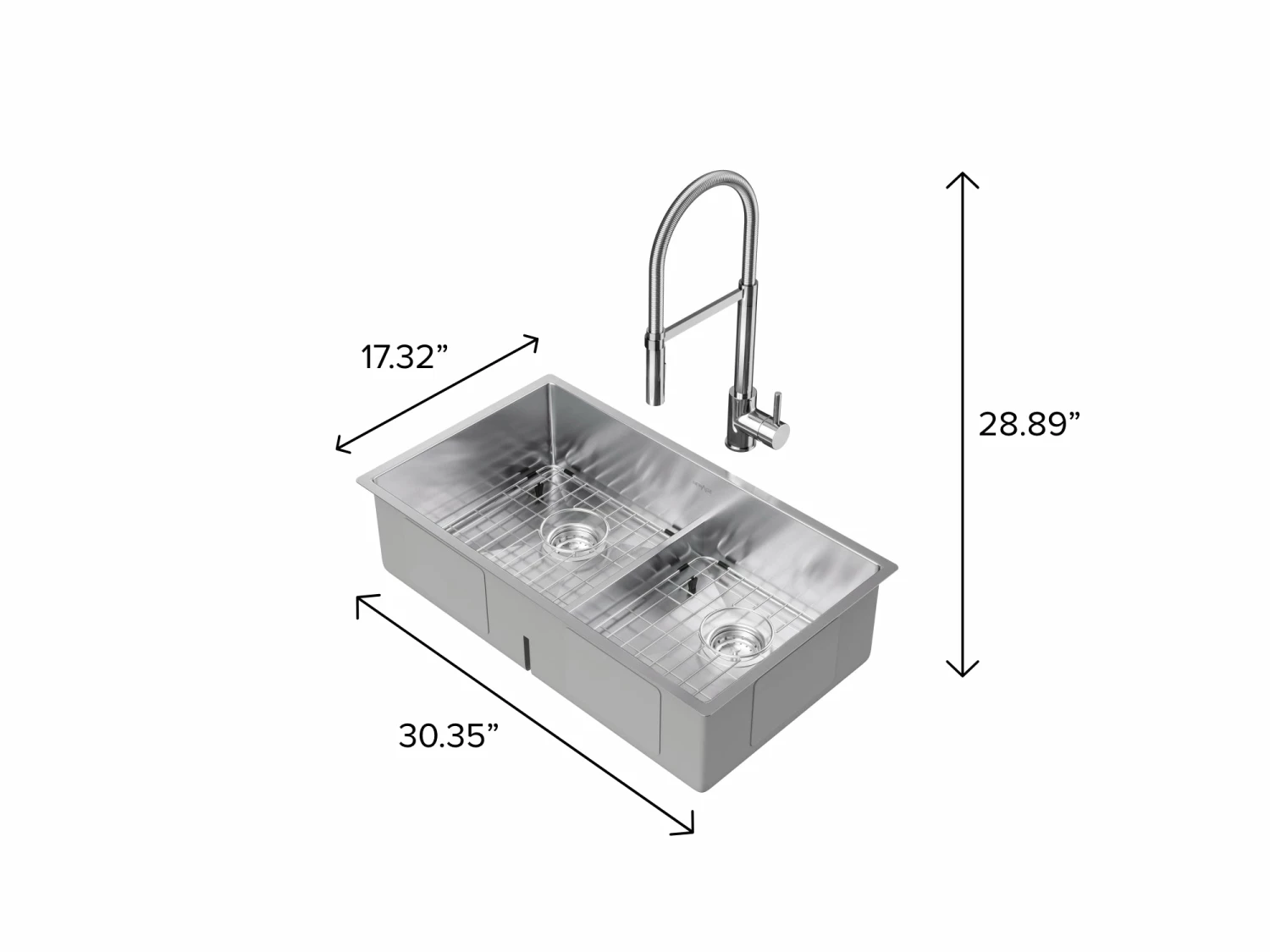 NewAge Products 30.35 In. Undermount Double Bowl Stainless Steel Sink With Flex Pull Down Faucet 10 NewAge Products 30.35 In. Undermount Double Bowl Stainless Steel Sink With Flex Pull Down Faucet