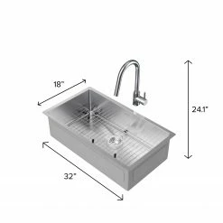 NewAge Products Shop Kitchen Sets 32 In. Undermount Single Bowl Stainless Steel Sink With Classic Pull Down Faucet